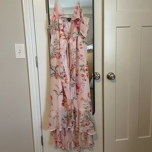 Lulus pink floral wrap dress